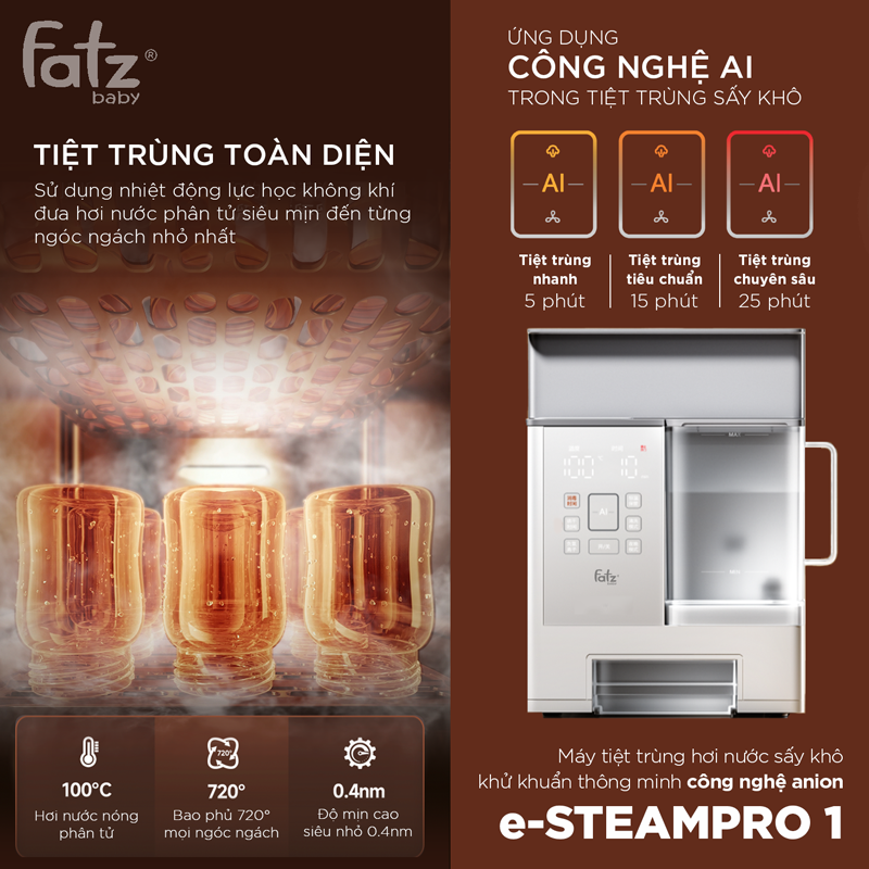 Máy tiệt trùng hơi nước sấy khô khử khuẩn thông minh công nghệ Anion e-STEAMPRO 1 FB4929BT 33 May tiet trung hoi nuoc say kho khu khuan thong minh cong nghe anion e steampro 1 4 800